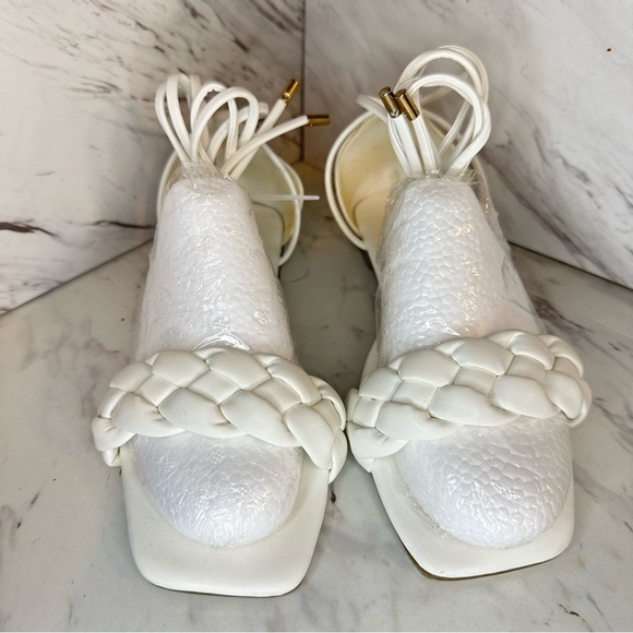 Wrap Up Square Toe Flat Sandals – Braided Toe Strap, Square Toe – White – Size 8 - Picture 7 of 14